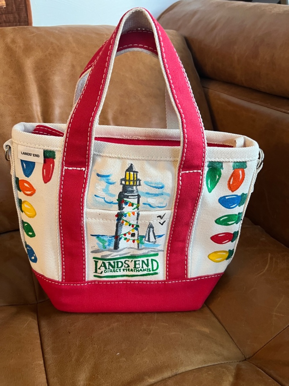 Lands' End Small Canvas Zip Top Tote Handpainted by Artist Jack Gerson